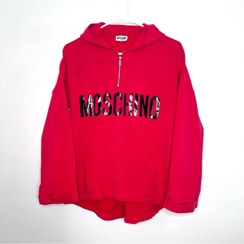 Moschino Teen Cotton Logo Spell out Red Hoodie with pockets 12 #22